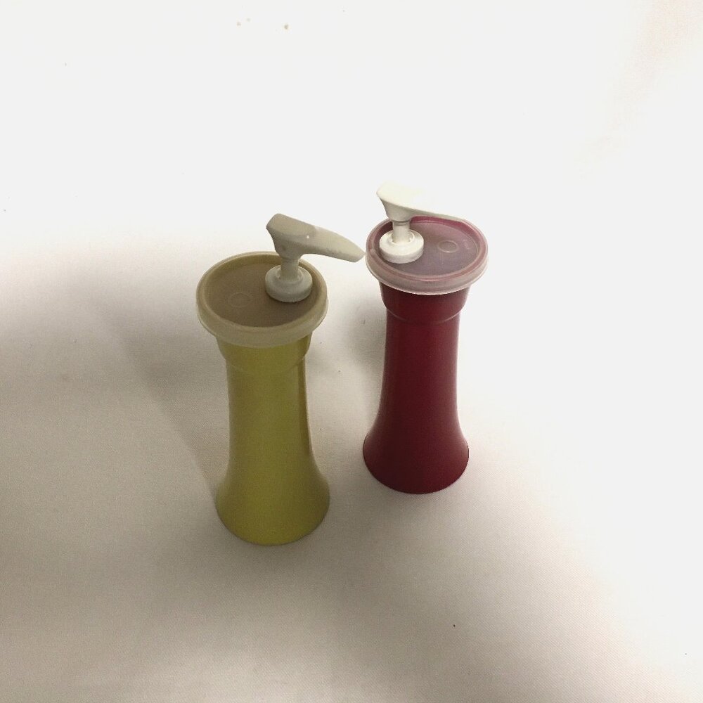 Vintage Tupperware Mustard and Ketchup Dispensers Retro Kitchen Camper